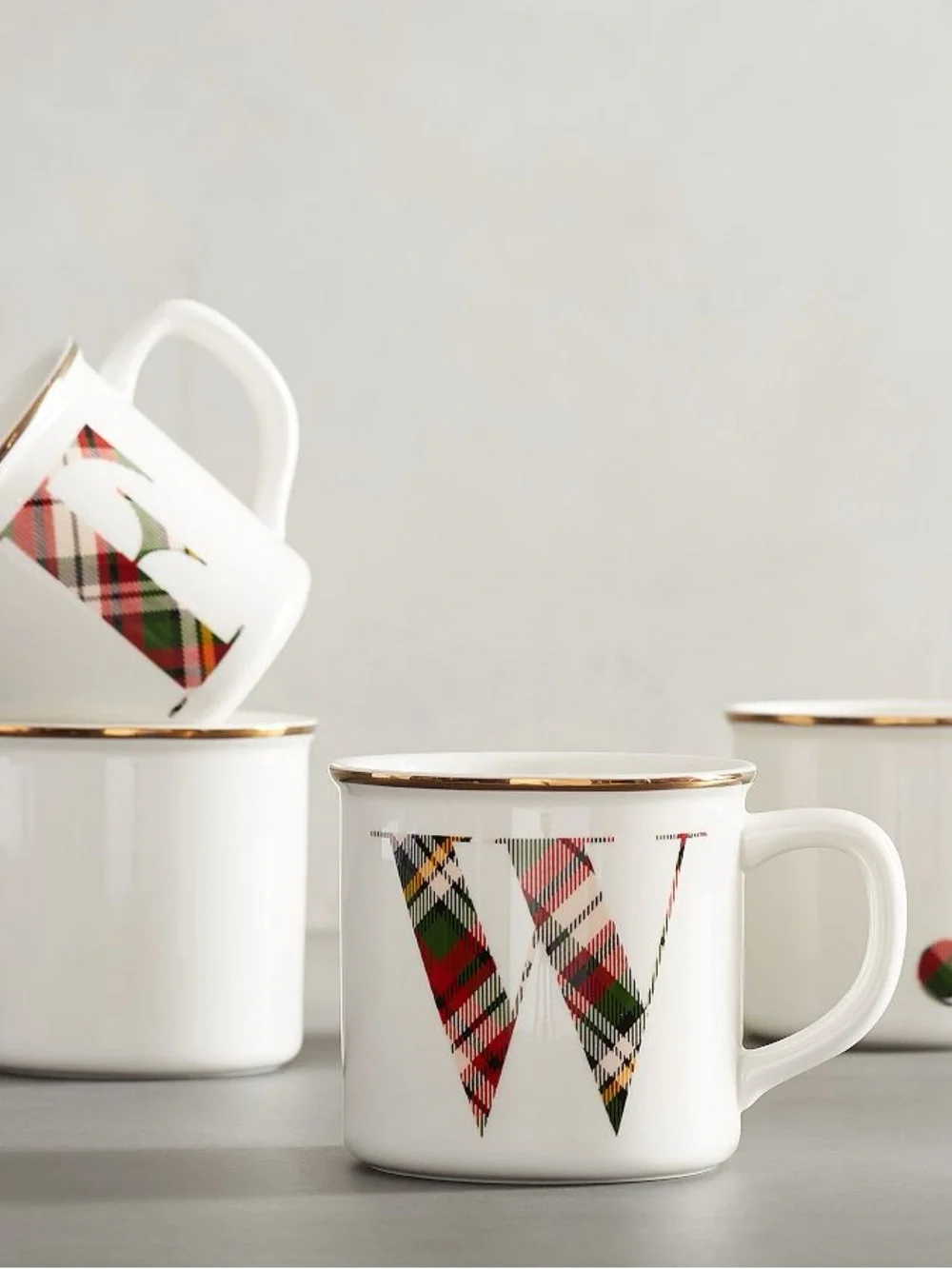 POTTERY BARM PLAID INITIAL MUG LETTER “C” CHRISTMAS HOLIDAY COFFEE MUG